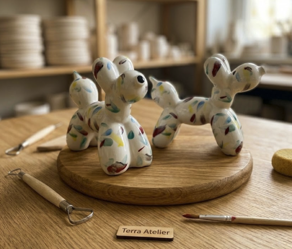 🎈 Cane Palloncino in Ceramica Multicolore – Scultura Pop Art Artigianale