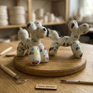 🎈 Cane Palloncino in Ceramica Multicolore – Scultura Pop Art Artigianale
